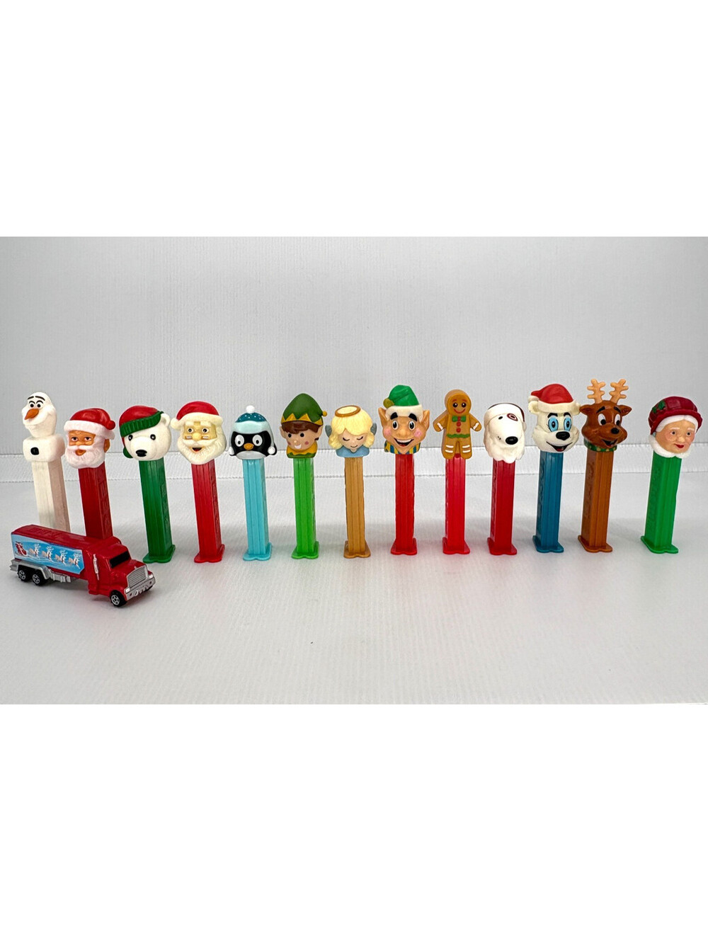 PEZ Christmas Holiday Dispenser Lot Of 13 Santa Olaf Bullseye With Toy Truck